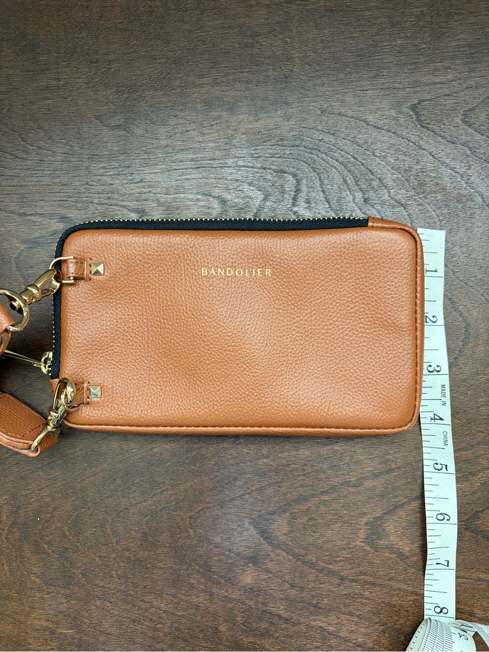 Bandolier Cognac Leather Crossbody with Striped Canvas Strap - Picture 5 of 5